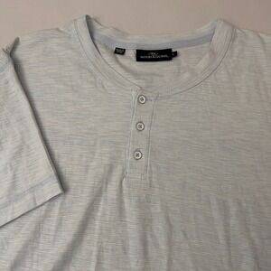 Rodd & Gunn Men's L Light Blue Striped Short Sleeve Henley Shirt Casual